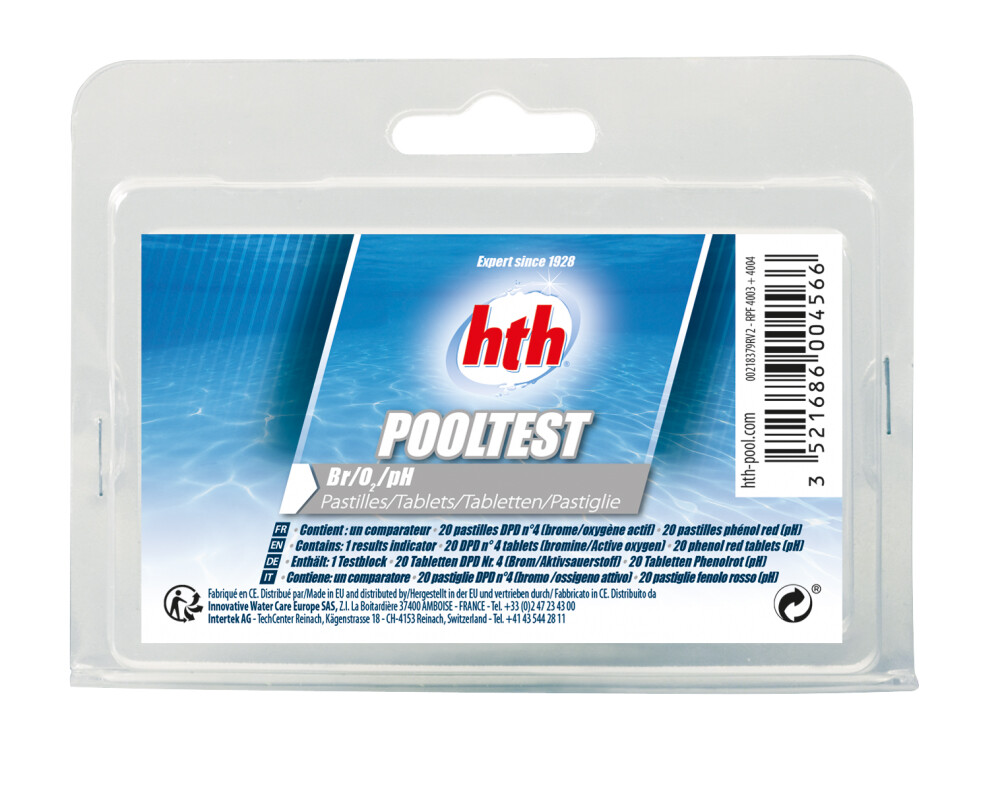 Trousse analyse oxygène actif brome pH pastilles piscine hth pooltester