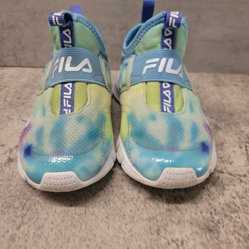 FILA Toddler Girls Sneakers Tie Dye Sz 9 Blue Pink Yellow Rainbow Green Slip On - Picture 6 of 10
