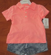NEW CARTERS BABY BOYS 2-PIECE SET ORANGE SHIRT TROPICAL SHORTS 6M 9M 18M