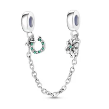 MULA Fashion Silver Plated Charm Safety Chain CZ Lucky Grass For Women Bracelet