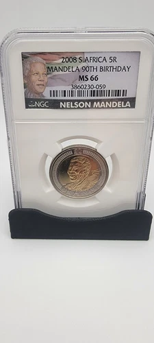 2008 South Africa 5 Rand Nelson Mandela's 90th Birthday Coin NGC MS66