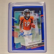 2023 Clearly Donruss, Marvin Mims #74 Rated Rookie Auto Blue 72/99, Broncos