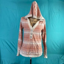 Sonoma Womens Gray Red Medium Hoodie Striped Kangaroo Pockets Button