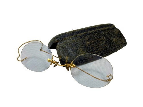 Antique 1920’s  Prince Nez Nose Pinch reading glasses and case Antique/vintage nose pinch frame-less - Gem main image 4