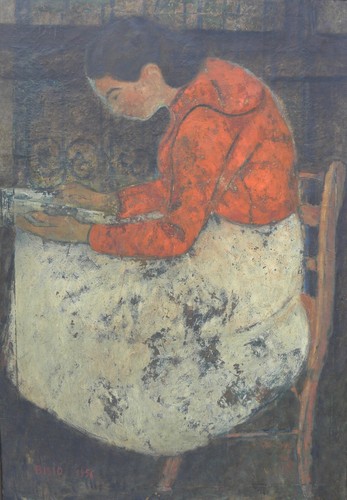 Pietro BISIO (Casei Gerola Pavia 1932) FANCIULLA che LEGGE olio TELA 115x80 1956 - Picture 16 of 22