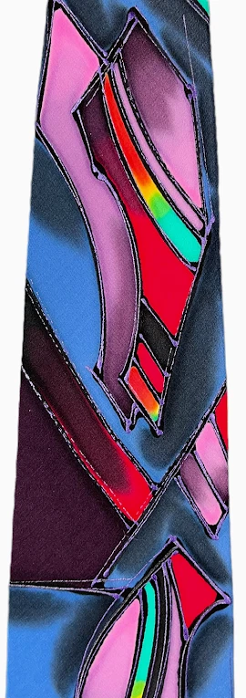 Corbata de Seda ROBERT DASKAL Espectacular Pintada a Mano Diseño Abstracto Multicolor-USADA EN EXCELENTE ESTADO Foto 4 de 4