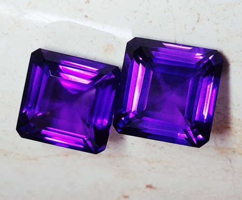 100 Ct Untreated Natural Violet Amethyst Pair Loose Gems Certified Square A209 - Picture 3 of 11