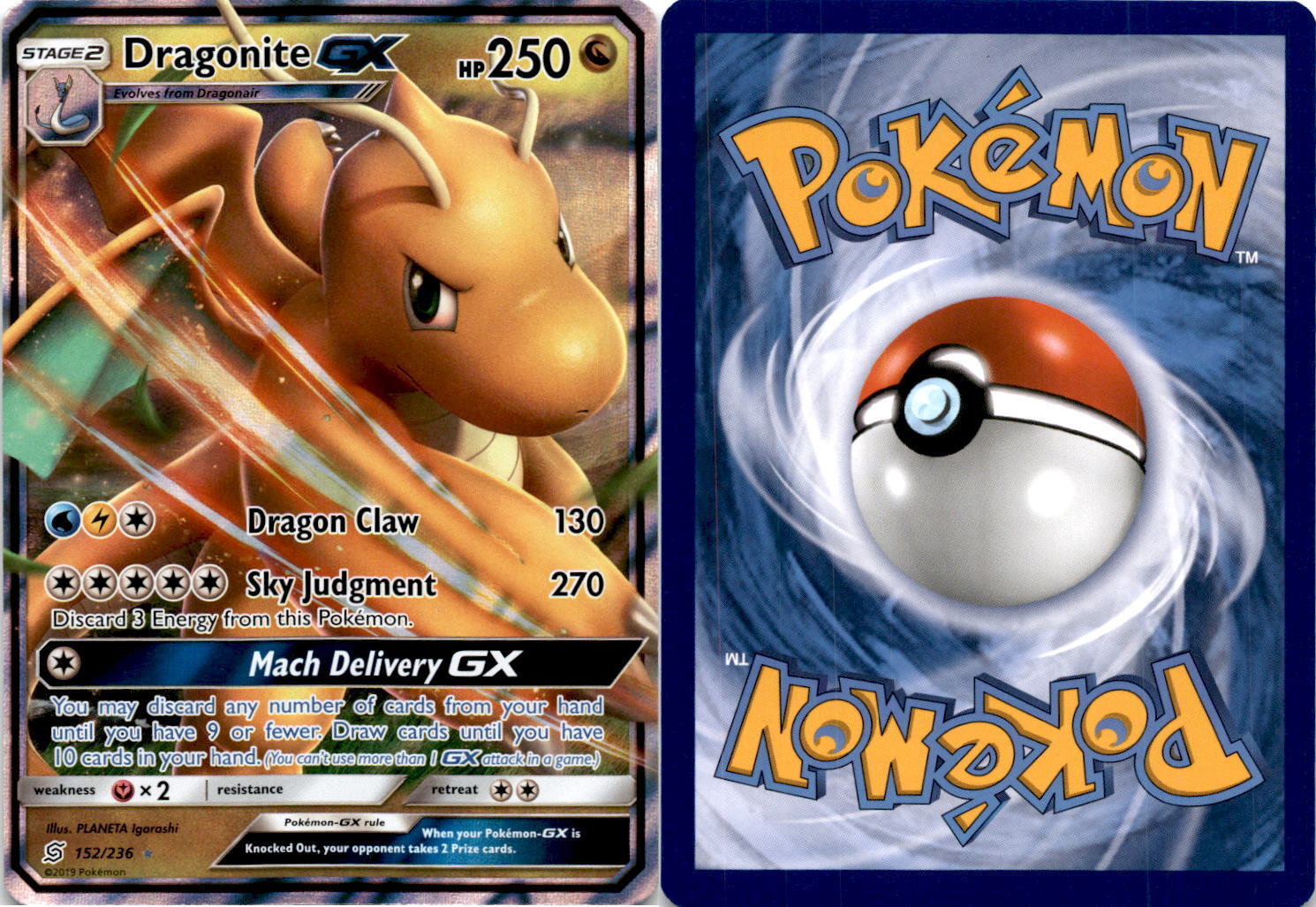 2019 Pokemon, Unified Minds, #152/236 Dragonite GX, Holo Ultra Rare