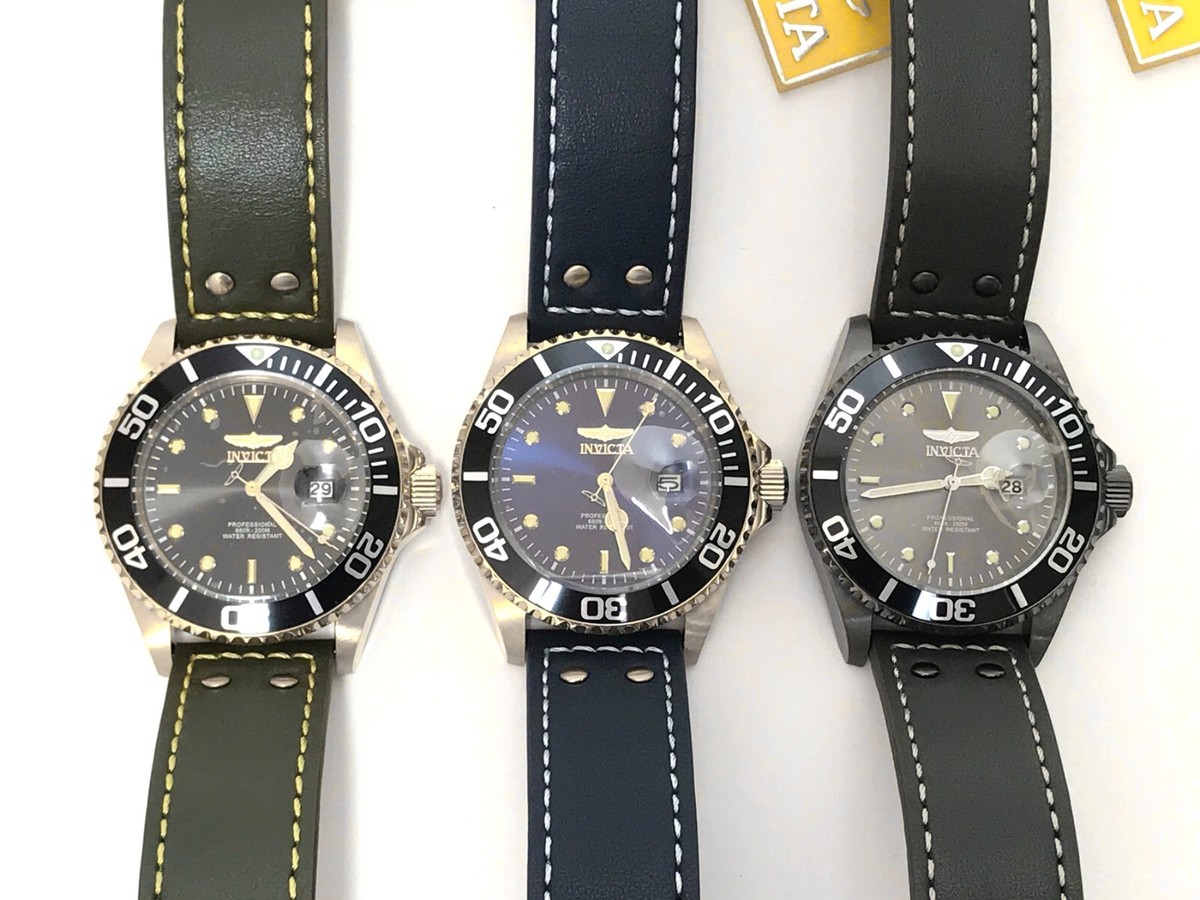 Invicta Pro Diver Quartz Watches 43mm SS/Leather Case 22075