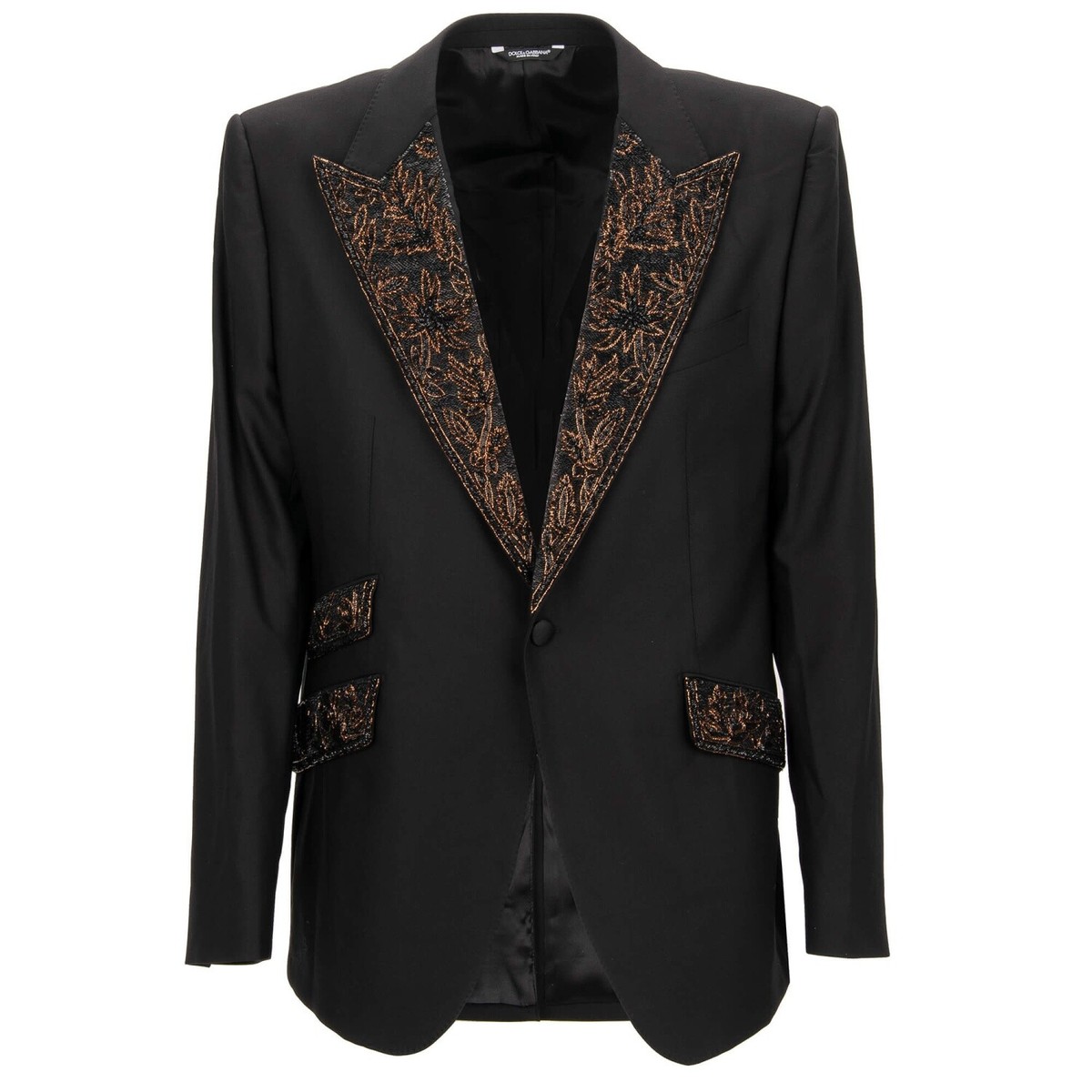 DOLCE GABBANA Giacca Tuxedo Con Paillettes Perle Ricamo Nera 54