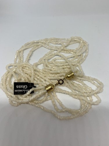 Collana Vintage Orecchini Multi 5 Fili VETRO Bianco Perline Nuova Con Etichetta Traforata Lunghezza 28” - Foto 5 di 10