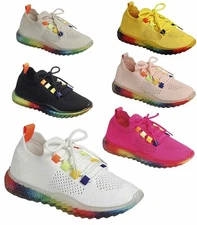 Women's Rainbow Sole Color Knit Sock Slip On comfy Fashion Sneakers Shoes NEW