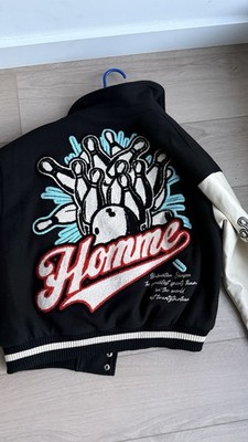 boohooMAN Men s Varsity Jacket S Black/White Embroidered Logo Snap Pockets