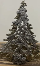 Vintage Metzke Christmas Tree With Birds & Bow Pewter Gold Candle Votive Holder