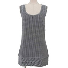 CHANEL Sleeveless Dress Check Coco Mark Nylon Spandex Black White Size 40 Women