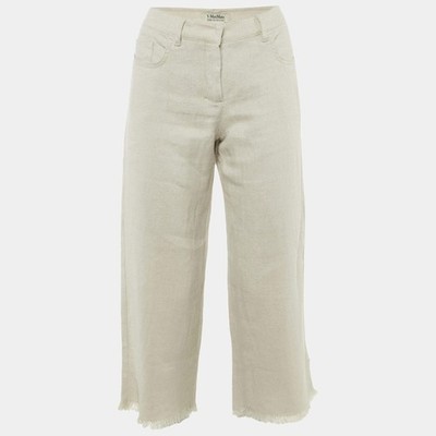 SMax Mara beige strukturierte Leinenhose ausgefranster Saum M
