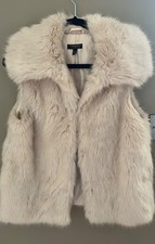 Topshop Cream Faux Fur Gilet Size 10 Sleeveless Waistcoat Large Collar