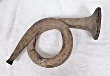 Older Hand Carved Wood Trumpet Bugel Folk Art Decorative Display Item About 12"