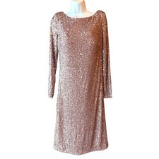 Vince Camuto Rose Gold Sequin Dress Long Sleeve Plunge Back Cocktail Size 10