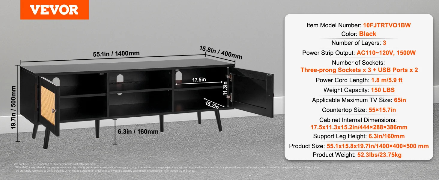 Modern Tv Stand With Build-in Socket Usb Ports Adjustable Shelfs