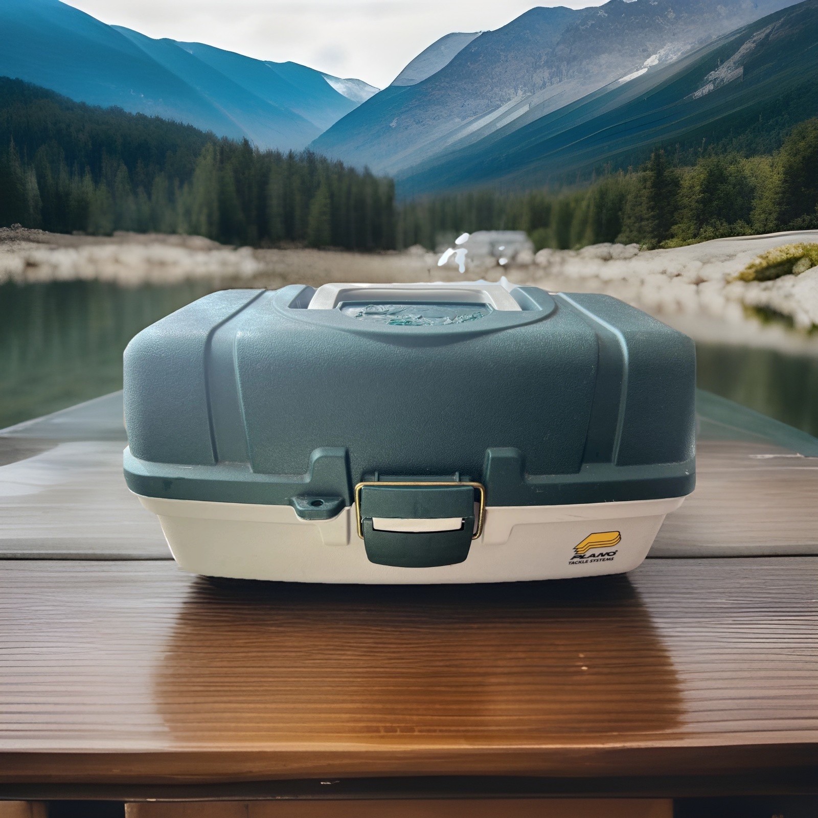 PLANO 3 Tray Fishing Tackle Box 6103 Green Off White BASS PICTURED 16" X 7” X 8"