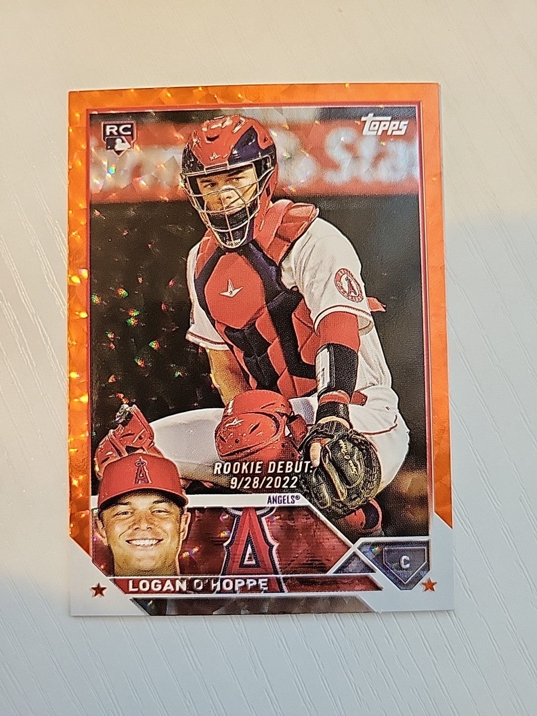 2023 Topps Update Logan O’Hoppe #US93 Orange Foil #/299 Rookie Card Angels