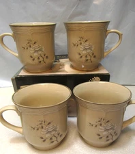 4 Vintage Southampton Stoneware Coll. Jumbo Mugs Gray Floral Pattern 80's X27J