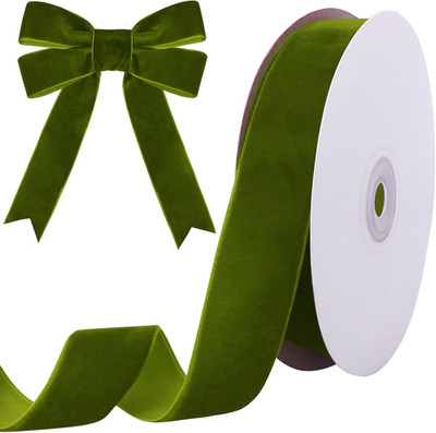 10 Yards Olive Green Velvet Ribbon 1 Inch for Christmas Tree, Green Velvet Chris