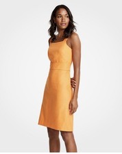 New Ann Taylor Yellow Banded Square Neck Linen Zip Lined Tank Sheath Dress S 4