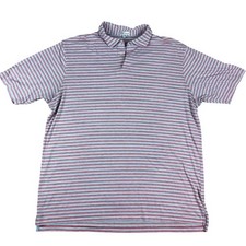 Peter Millar Polo Shirt Mens XXL Pink White Blue Striped Short Sleeve Golf Top
