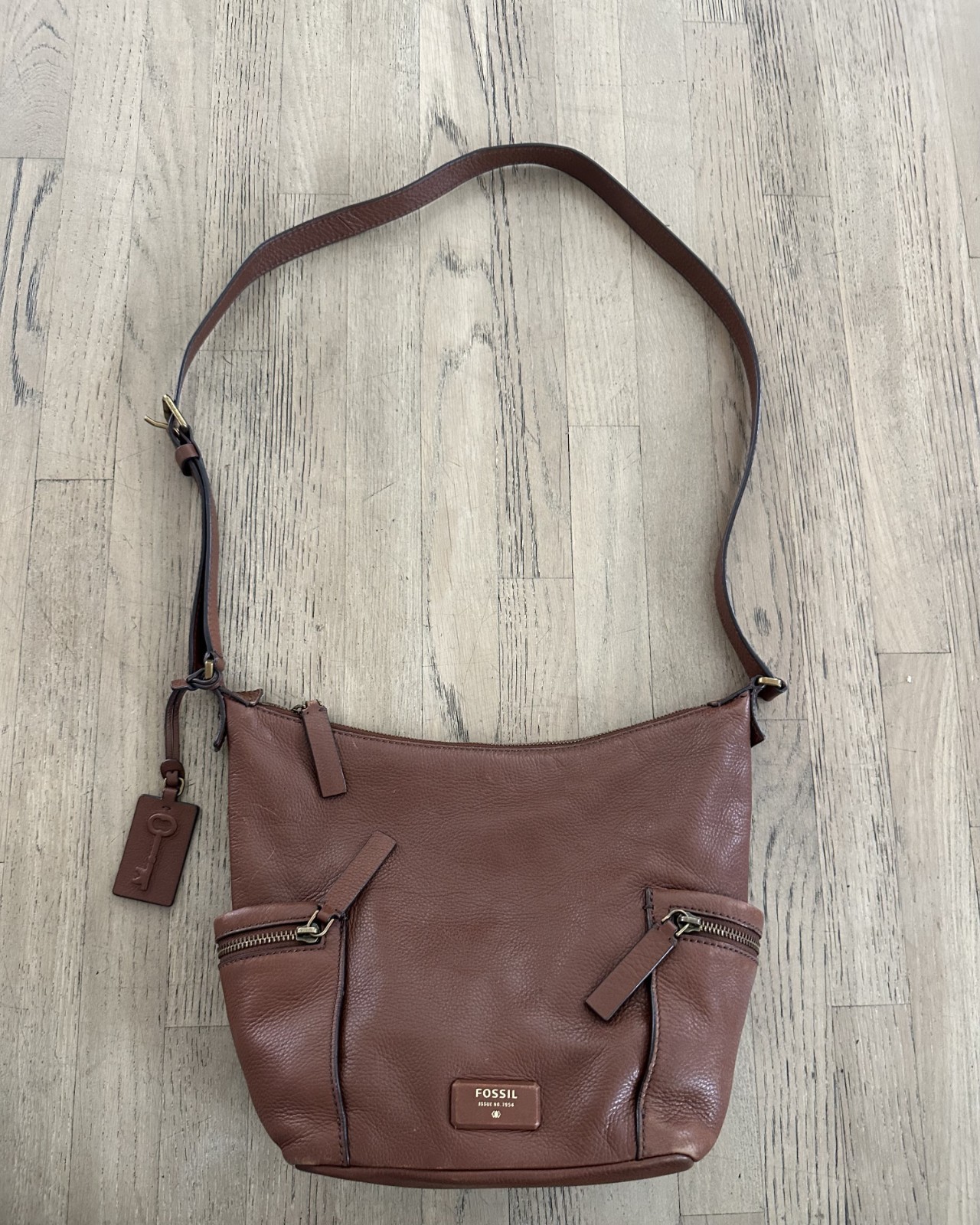 Fossil Emerson Rich Brown Pebbled Leather Crossbody Shoulder Handbag Soft Hobo