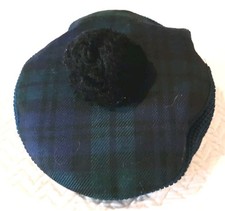 The Glenway Cap Vtg Hat Tartan Plaid Bl/Gr/Blk Scotland Wool Great Britain Made