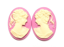 8 Vintage Cream/Fuchsia 25x18mm Lovely Woman 4 Left 4 Right Cameos Cabochon