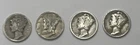 Silver Mercury Dimes Lot Of 4 U.S. Coins Different Dates And Mints