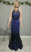 Elizabeth K GLS blue sequined floral lace Mermaid gown.