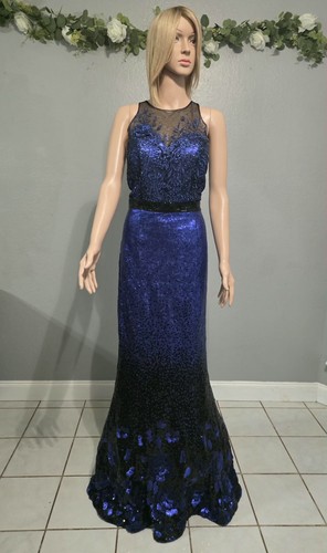Elizabeth K GLS blue sequined floral lace Mermaid gown.