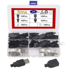 20Pcs USB 2.0 Connector Type A Male Female 4 Pin Plug Jack Socket with Black ...
