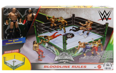 WWE Wrestlemania Ring Bundle The Rock und Roman Reigns Boxring + 2 Figuren NEU