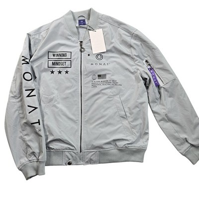 Monat Jacket Mens Small Gray Bomber Full Zip Logo Winning Mindset Lightweight