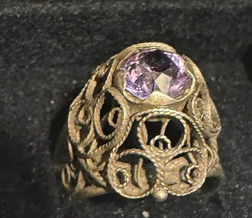 Rare Antique Silver Filigree Ring with purple stone