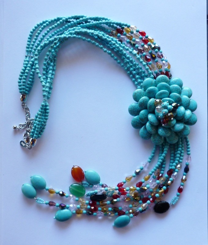 Necklace Joan Rivers Faux Turquoise Large Flowers Dangles  Vintage