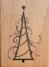 New Inkadinkado Rubber Stamp CHRISTMAS TREE WITH FLOURISH  STAR