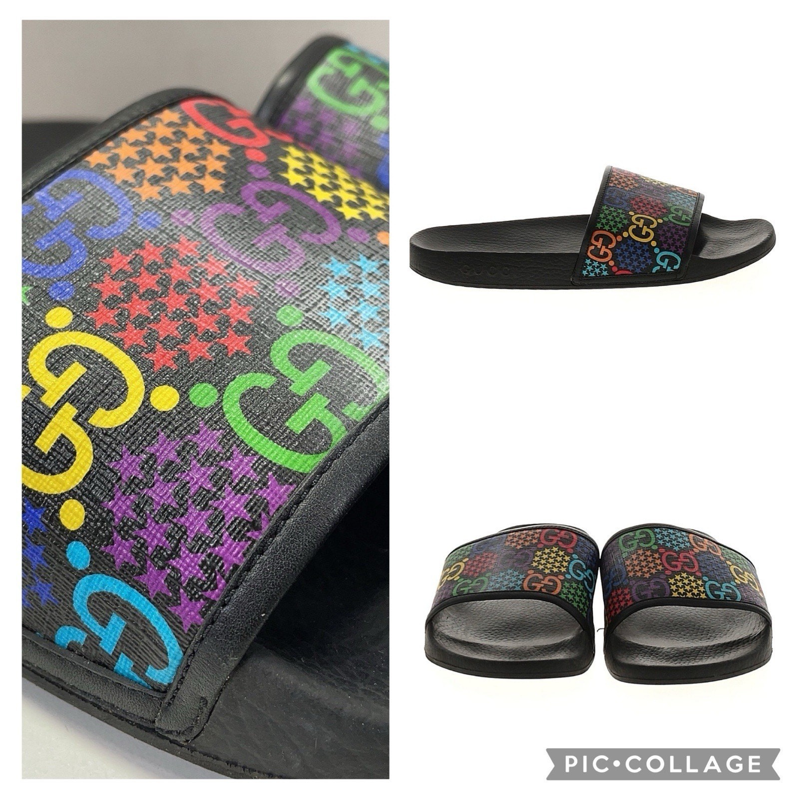 Gucci GG Monogram Psychedelic Slides Black Multicolor Size 10 EUC