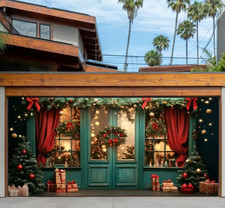 Merry Christmas Classic Blue Garage Door Cover Door Banner Party Holiday Backgro
