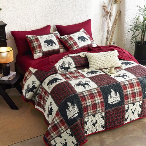 - Rustic Quilt Set, Cabin Lodge Christmas Bear Moose Deer Woodland Western Pa... - Picture 4 of 7
