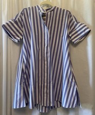 Banana Republic Women Blue Stripe Short Sleeve Shirt Dress XS Cottage Preppy