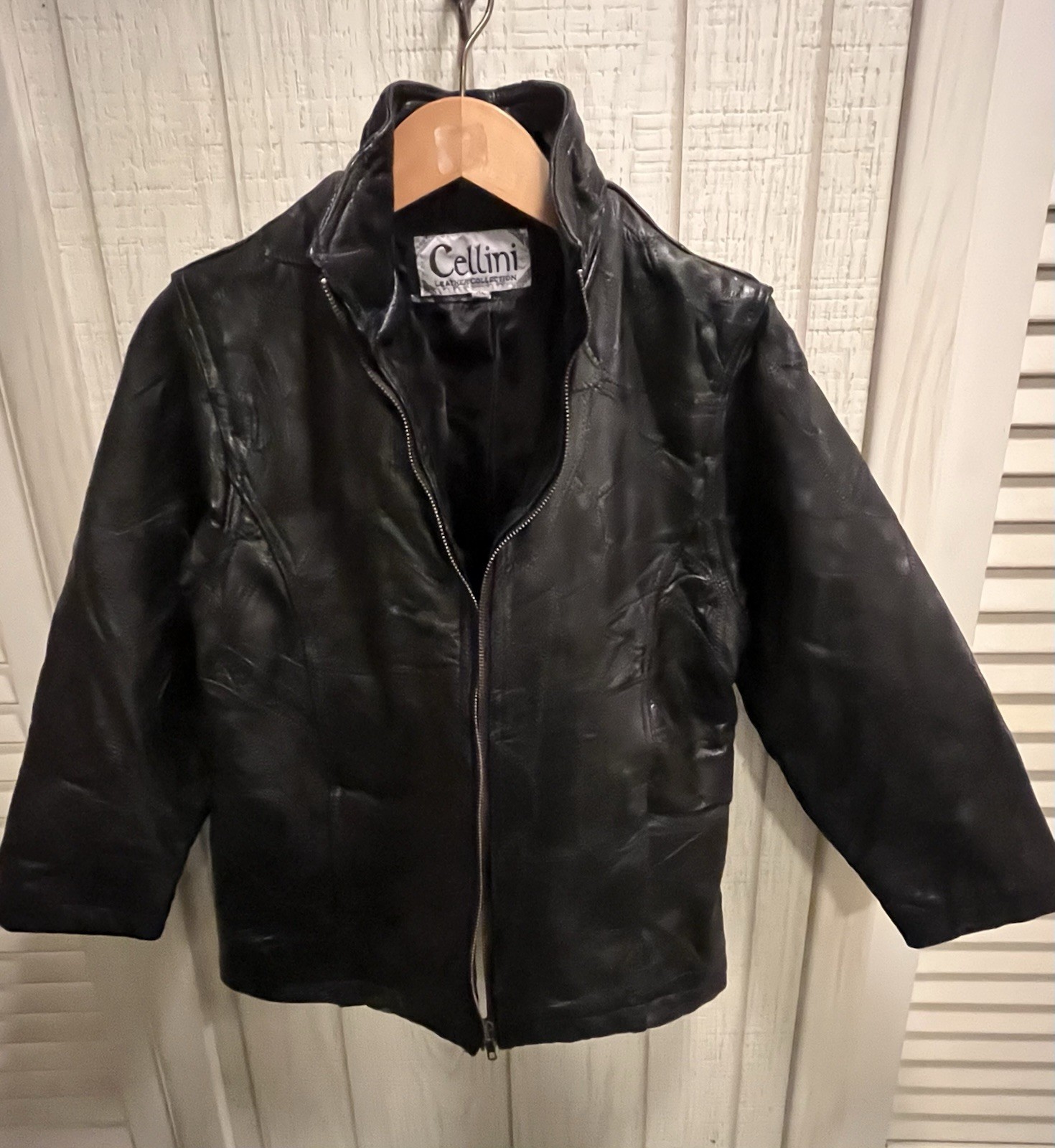 CELLINI Black Leather Patchwork Jacket Size XL-BU… - image 2