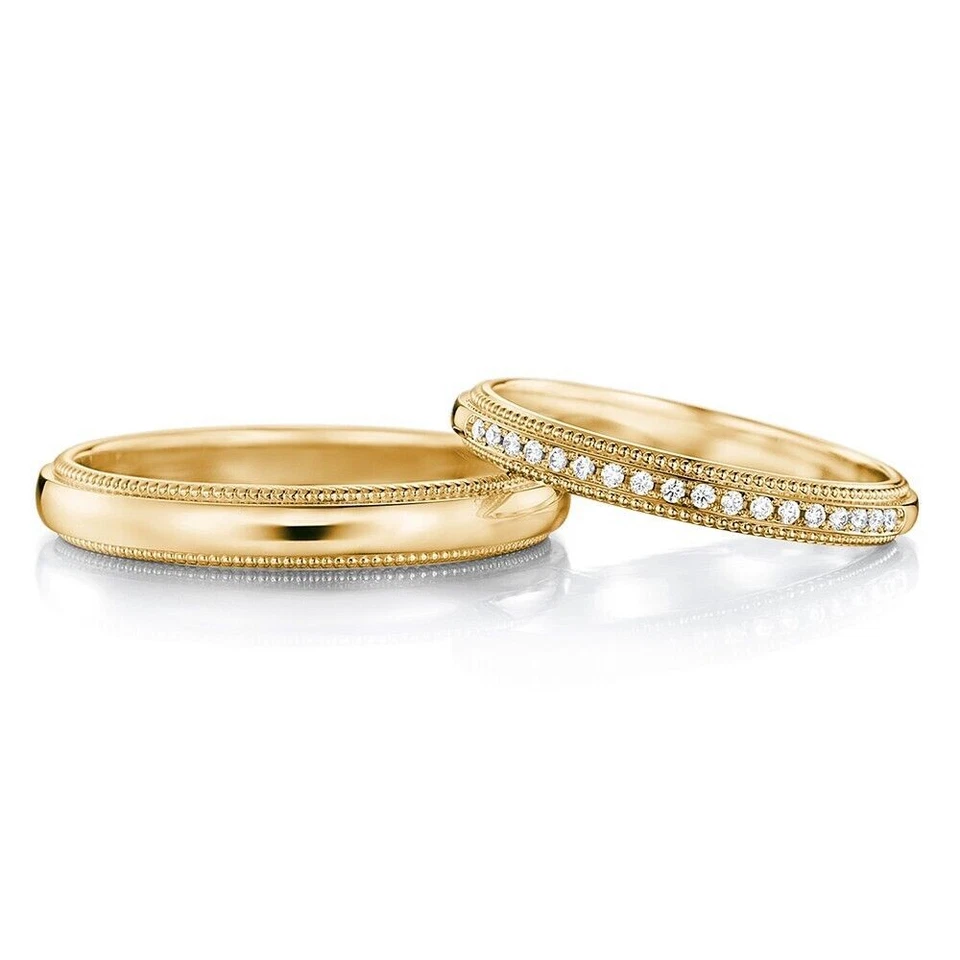 Anillo de compromiso redondo de diamantes reales con banda de oro amarillo de 14 k 0,10 quilates talla 9 10 Foto 4 de 4