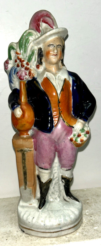 Antique Staffordshire Gentleman Carries A Bouquet & Hugs A Flower Filled Vase