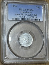 1996 Honduras 20 Centavos June 2022 C&C Club PCGS MS64